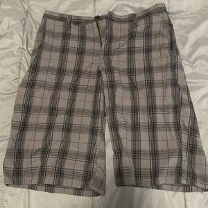 Grey and black plaid dickies shorts